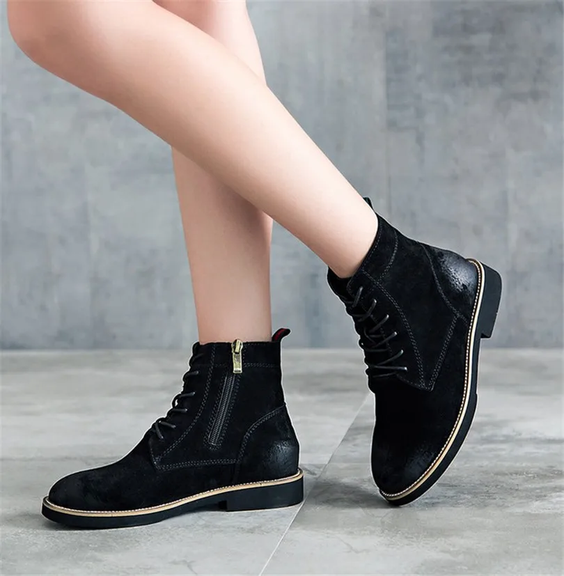 New winter retro College wind leather lace flat with short boots Martin boots women SUB623