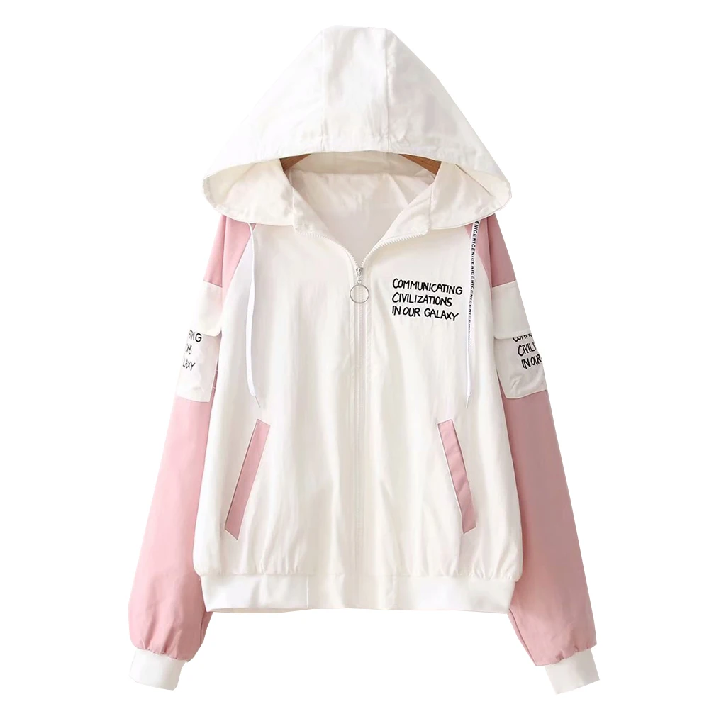 2018 New Women Autumn Casual Jacket Coat Fashion Hooded Cute Pink Color