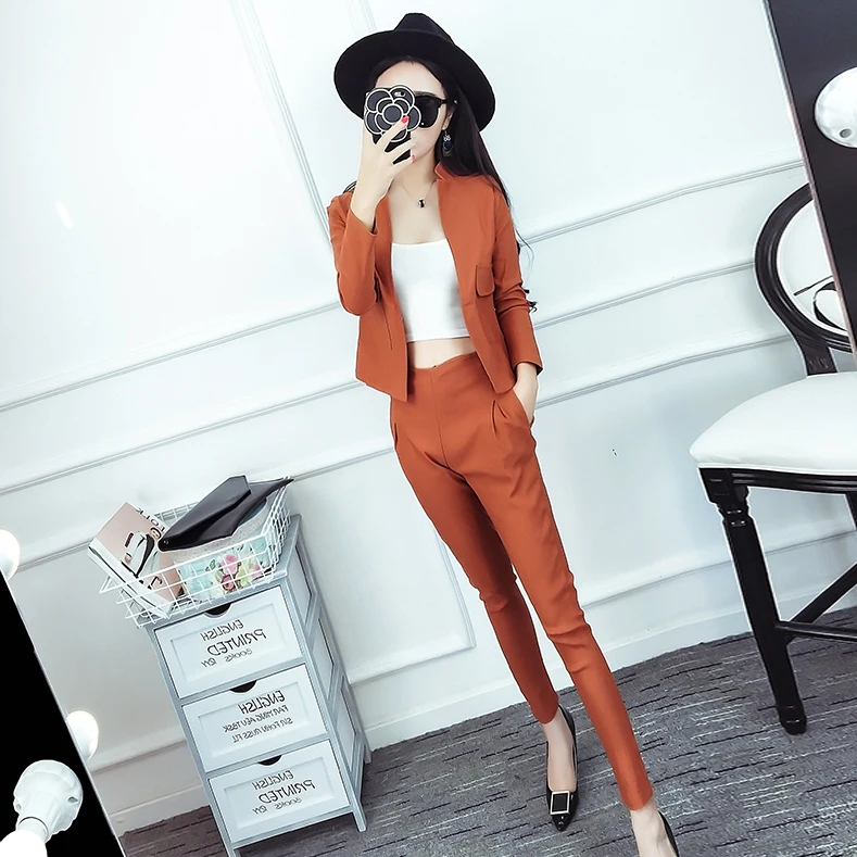 

Women's 2018 spring and autumn new style Korean Slim short paragraph two-piece suit elastic waist was thin feet 9 points pants