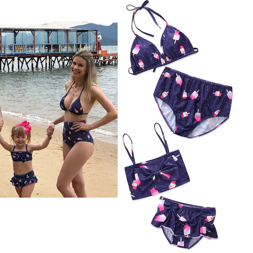 

2018 New Pineapple ice cream mother daughter swimwear girls swimsuit summer children's swimsuit beach vacation clothes 18M01