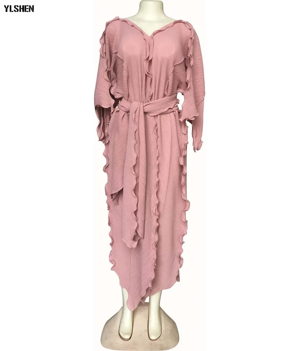 New African Dresses for Women Dashiki Falbala African Dress Clothes Bazin Riche Sexy Pleat V-neck Long Africa Maxi Dress Woman 30