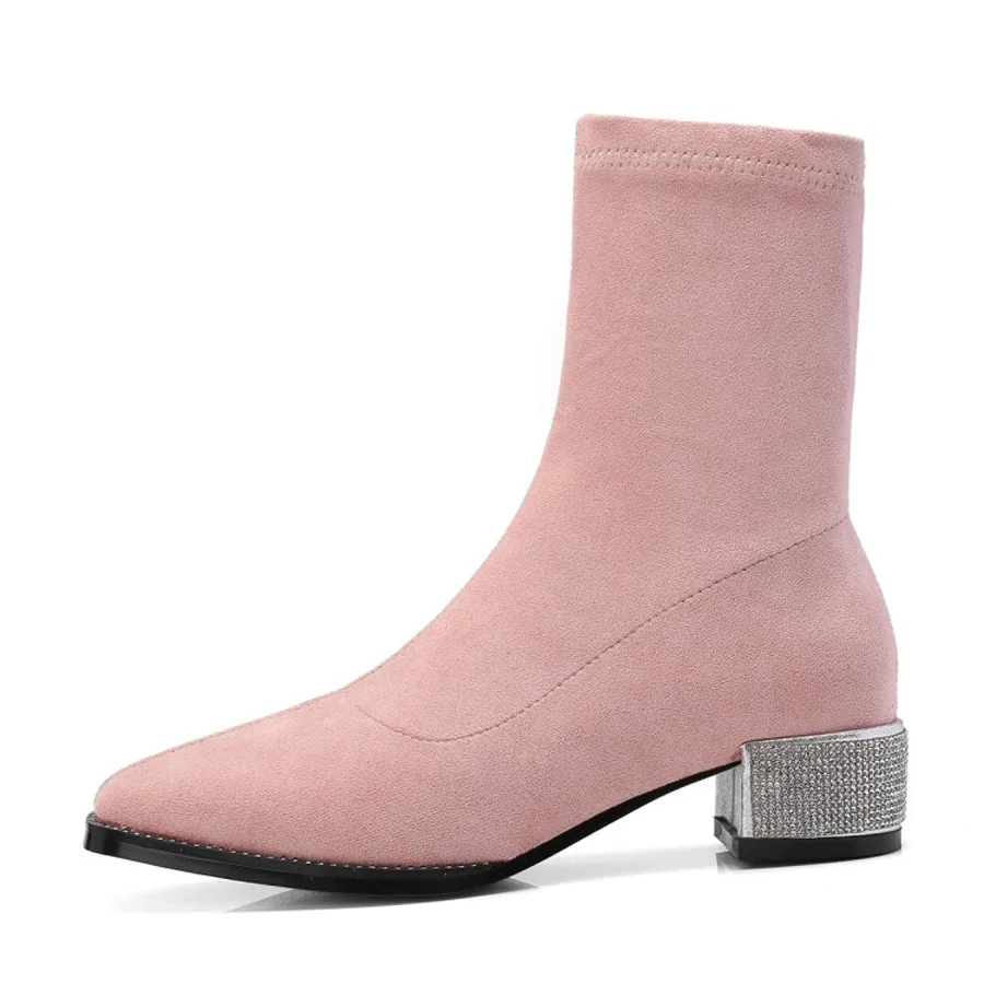 Chaussette Mi Solide Noir Bling Stretch En Prova Nouveau Femmes Courtes 2018 rose Chunky Bottes Cristal Automne Hiver Perfetto Daim Talon dBhrQCxts