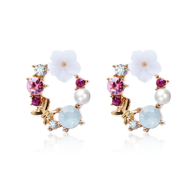 

New Korean fashion style creative earrings sweet Flower earrings jewelry hot girl heart pearl butterfly knot Wreath Earring