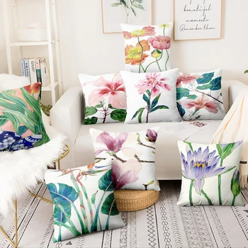 

Watercolor Plants Printed Thin Linen Pillowcase Creative Painting Tropical Flowers Cushion Decorative Pillows Almofadas 45*45cm