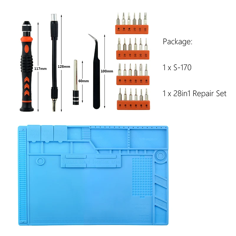 Паяльная станция Железный ремонтный коврик Магнитная теплоизоляция силиконовый коврик настольная платформа Отвертки Набор инструментов Набор отверток - Цвет: s-170 28in1