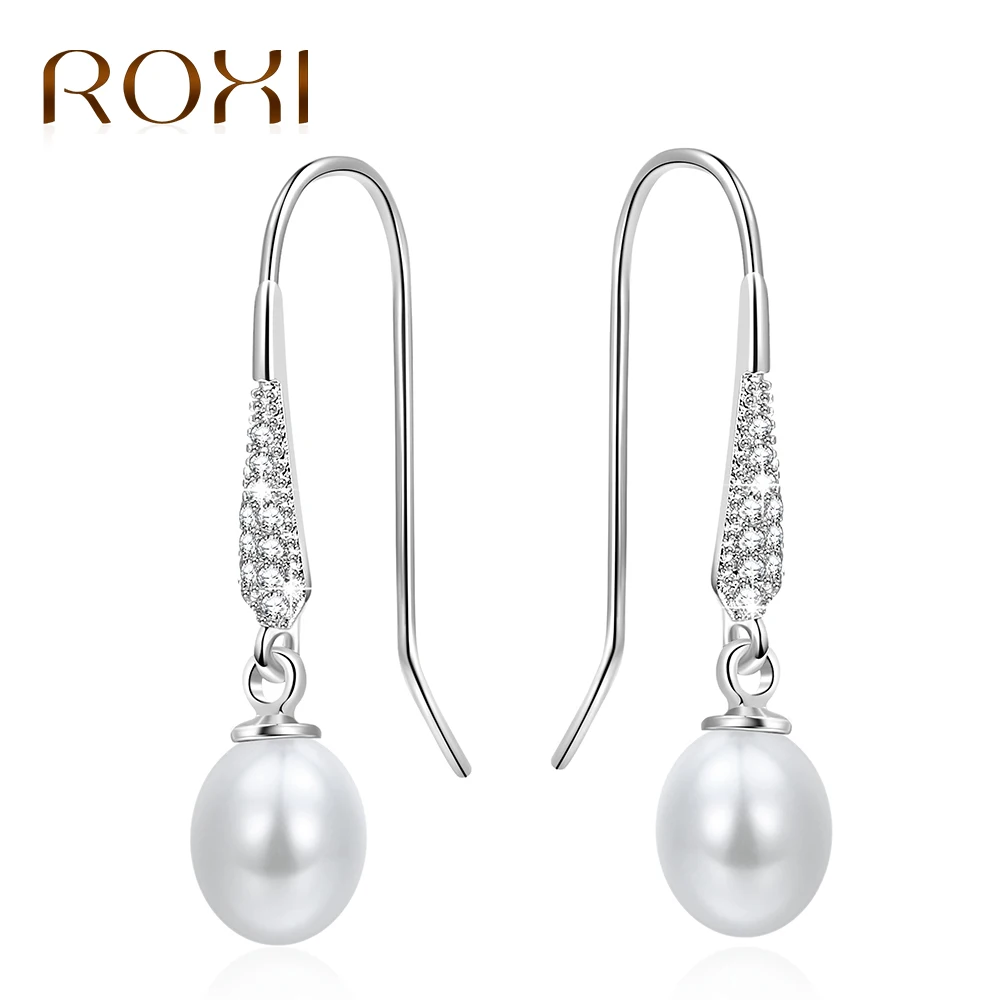 

ROXI Cubic Zirco Long Dangle Earrings for Women Water Drop Big Simulated Pearl Earring Fashion Ear Chain Wedding Jewelry brincos