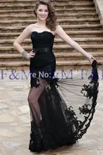 2016 Sexy Lady New Fashion Classic Nixe-spitze Durchsichtig Schwarz Schatz Luxus Bodenlangen Pageant Abendkleider