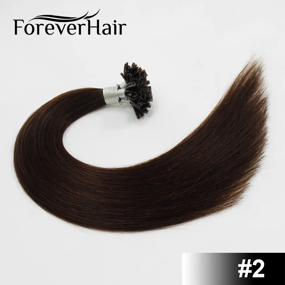 FOREVER HAIR, 0,8 г/локон, 16 дюймов, 18 дюймов, 20 дюймов, 24 дюйма, Remy, u-образные накладные волосы, прямые, Предварительно Связанные волосы на кератиновых капсулах, fusion Hair, 50s - Цвет: #2