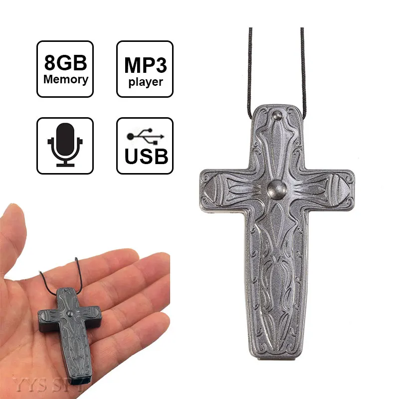 

Cross Shaped Necklace Digital Voice Recorder 4 in 1 MP3 Player 8GB USB Flash Driver Music Playback 15 Hours Audio Recording