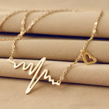 

Fashion Simple ECG Heart Rate Clavicle Necklace Sweater Necklace Gold Pendant Necklace