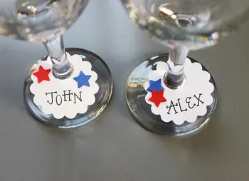

4th of July stars wine glass ring charms tags wedding engagement bridal shower Bachelorette Party table decors