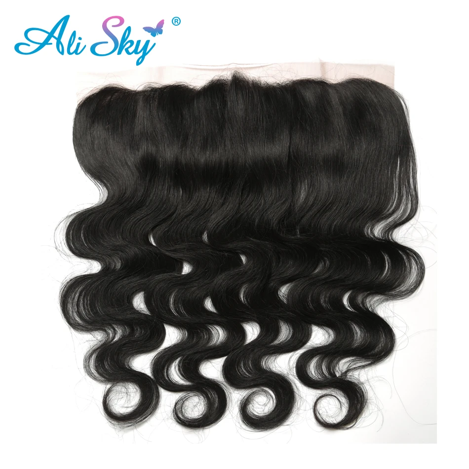 Ali Sky Brazilian nonremy Hair Body Wave Lace Frontal 13*4 1pc 8-20 Inch 100% Human Hair Natural Black 1B# Free Shipping body-wave-with-frontal