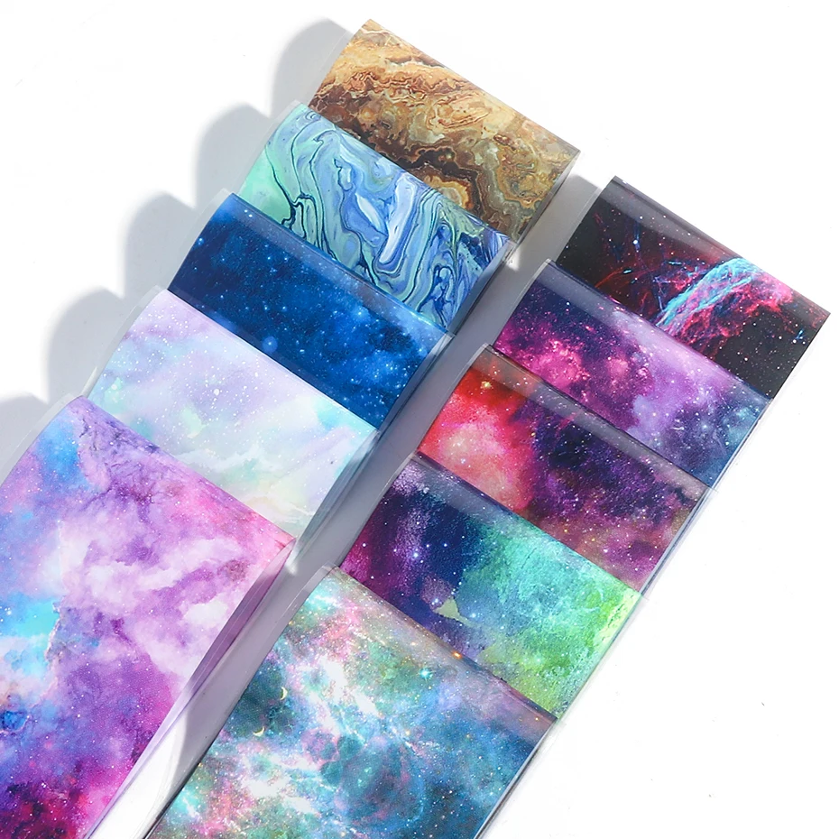 10pcs Starry Sky Nail Foil Set Transfer Glue Holographic Gradient Galaxy Star Adhesive Sticker Decal Slider Manicure Decor LA975 (4)