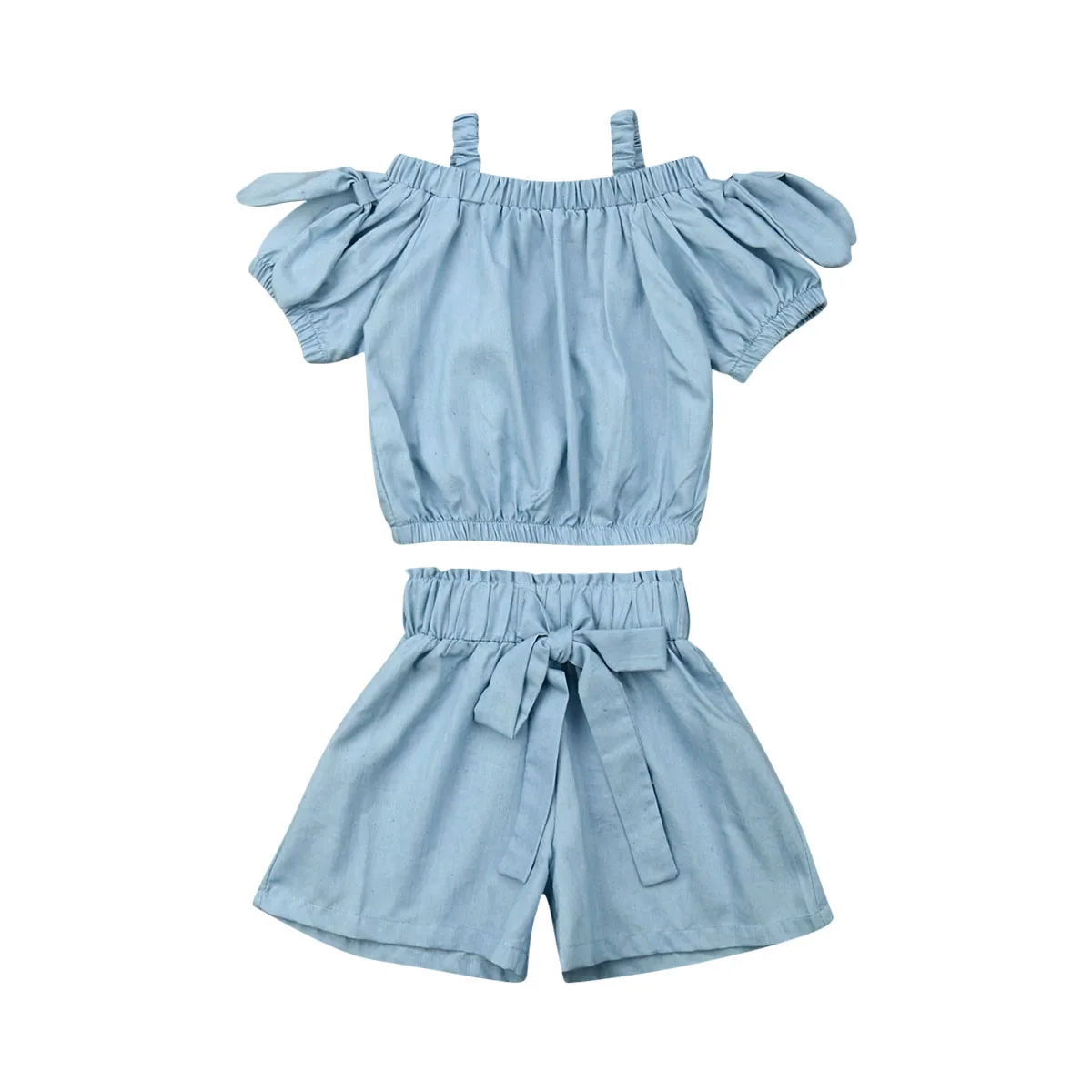 

Toddler Kids Baby Girls Clothing Sets Summer Denim Off Shoulder Crop Top Short Pants Children Clothes Outfits Sets