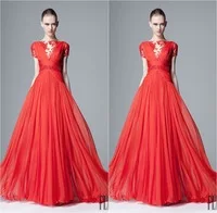 Sexy Pre-Fall 2014 Zuhair Murad Evening Dresses Red Chiffon Long Prom Dresses Vestido de festa Custom Made Free Shipping Cost