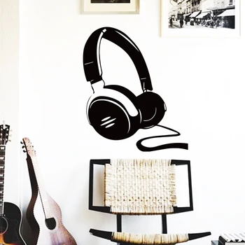 

Art new design home decoration music headset wall sticker removable cheap house decor earphone decals for living room or bedroom