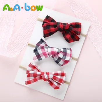 

11PCS/lots Handmade Plaid Bow Hair Band Baby's Nylon Headband Baby Girl`s Elastic Headband Cute Tiara Hair Accessories Headbands