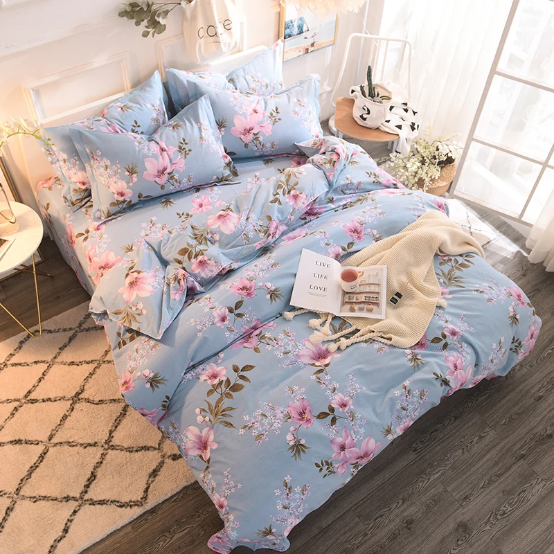 

Sanding Cotton Warm Luxury Bedding Set Queen King Size Duvet Cover Bed set Pink Blue Red Bed Sheet Flat sheet Set Pillowcases