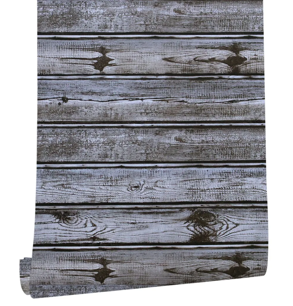 

HaokHome Vintage Faux Wood self adhesive 3d Wallpaper Sticker Rolls Grey Contact paper Bedroom Living room Wall Decoration
