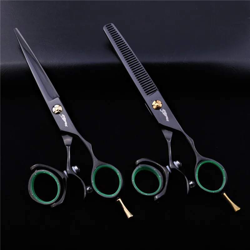 Corte de Cabelo Salão de Beleza Tesouras de Vôo Tesoura para Barbeiro Polegada Preto Desbaste 360 Graus Gire Giratório Tesoura Conjunto Cabeleireiro 6.0 - 7 Beleza e saúde