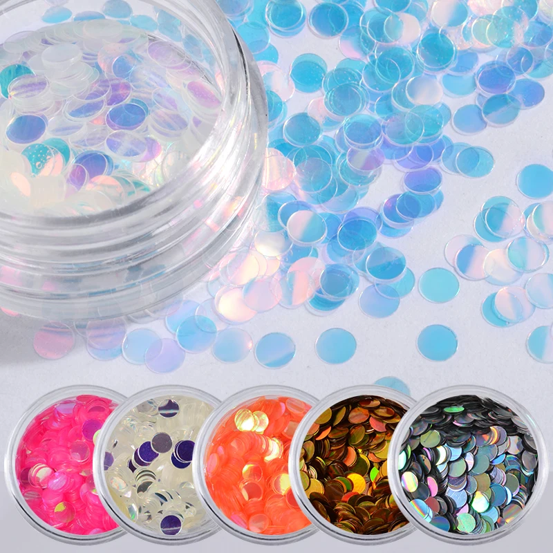 

6Pcs Round Nail Glitter Sequins Paillette Flakes Set Mixed Size Colorful Nail Art Decorations Shape Tip Manicure