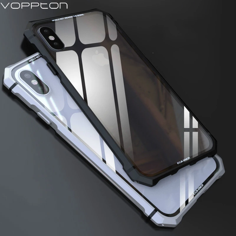 Koop Voppton Helder Gehard Glas Metalen Frame Cover Case Voor iPhone 7 8 Plus X Luxe Armor Shockproof Shell Voor iPhone 7 8 Plus