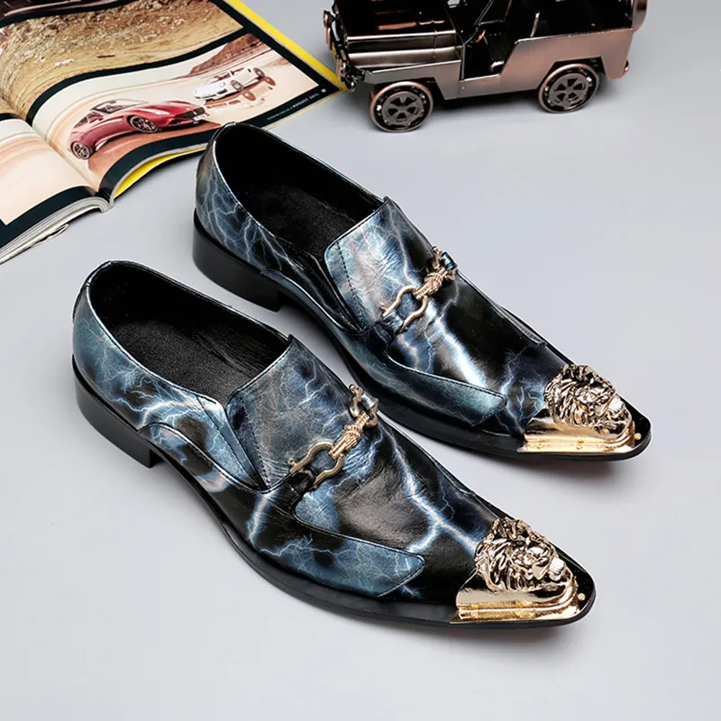 Sapatos Metal as De Cabeça Pic Bessiness Cavalheiro Pic As Luxo Marca Vermelho Homens Couro Peixe Preto Relâmpago Apontou Oxford Grão Azul YHxqPnZCw