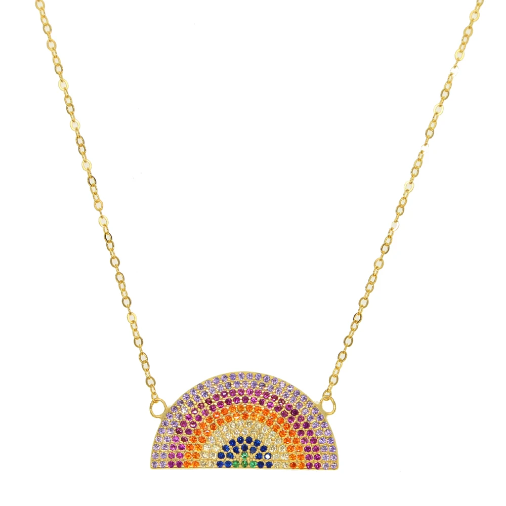 

New arrival pure 925 silver collier collares half round rainbow micro pave cz fashion filled bohemia style women girls necklace
