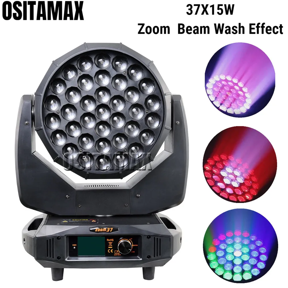 Новый 37x15 Вт Zoom Beam Wash Moving Head светильник 4в1 RGBW Quad цвет высокая яркость литья