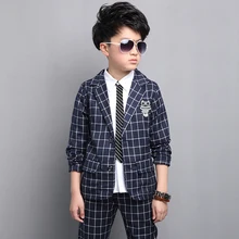 Коллекция года, BoysY4-12-осенний повседневный комплект одежды для детей, хлопок, клетчатая одежда, верхняя одежда, куртка+ штаны, комплект из 2 предметов, детская одежда