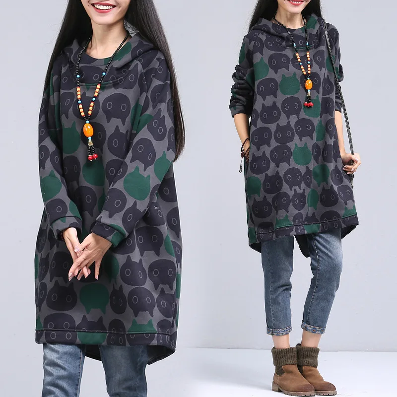 

2017 new high quality medium-long velvet thickening owl hoody sweatshirt maternity dresses Free shipping