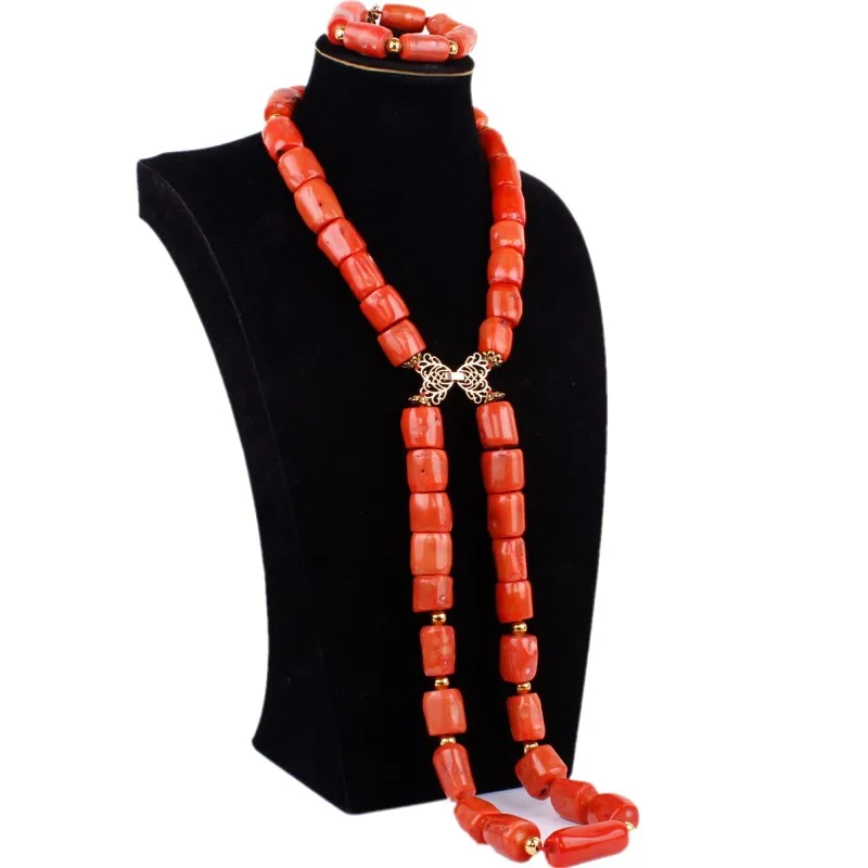 

URORU Fine Original Coral Beads Dubai Jewelry Sets For Women Orange or Red Bridal Necklace Wedding Jewellery Sets Free Shipping