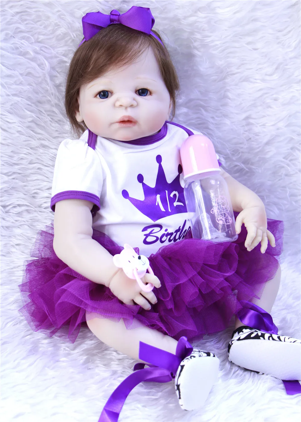 23" Full silicone reborn baby dolls rooted hair can bathe reborn babies