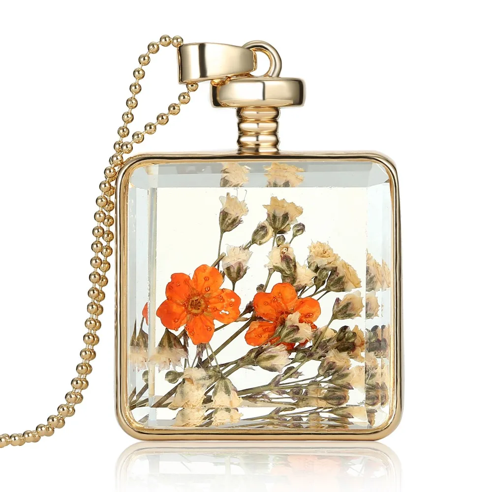 Женское Ожерелье цепочка из натурального стекла с подвеской|dried flower necklace|flower