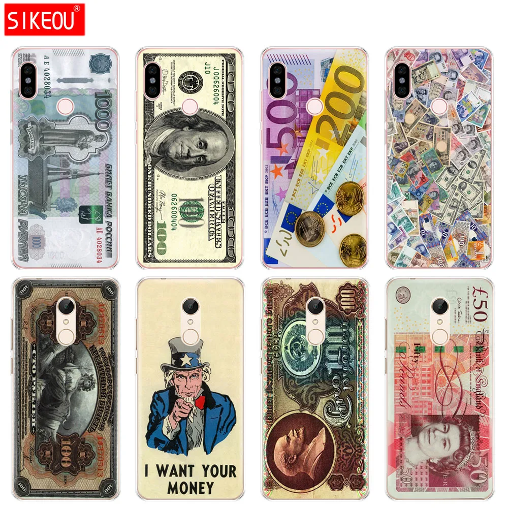 

Silicone Cover phone Case for Xiaomi redmi 5 4 1 1s 2 3 3s pro PLUS redmi note 4 4X 4A 5A money cash dollar Ruble