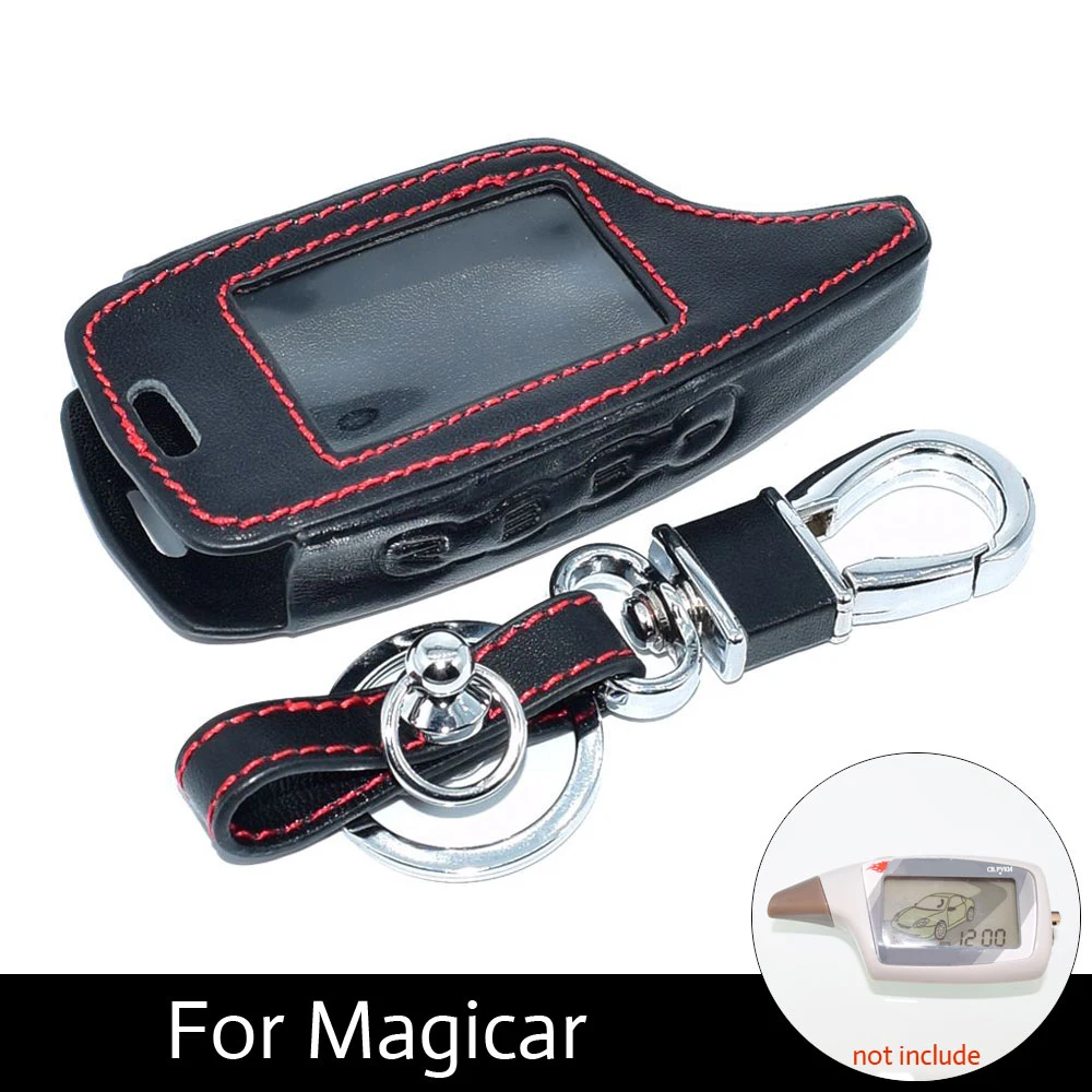 

Real Leather Car Key Chain Case Cover For Scher-Khan Magicar M5 M6 M902 M905 Two Way Alarm LCD Transmitter Scher khan Magicar 5