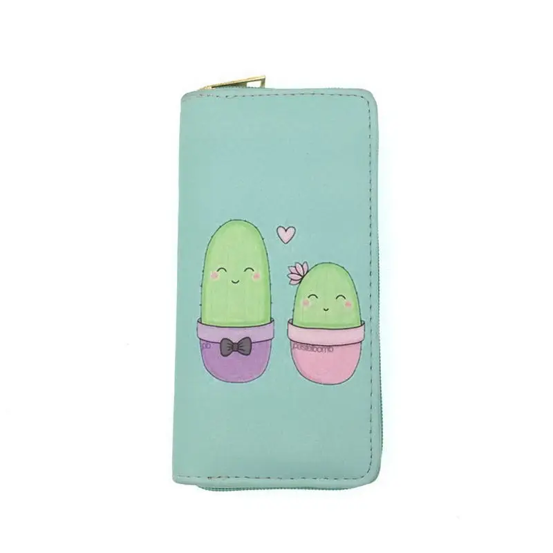 KANDRA Summer Cactus Plant Printing Women Long Wallet Fashion PU Leather Coin Purse Phone Case Ladies Card Holder Clutch Bag