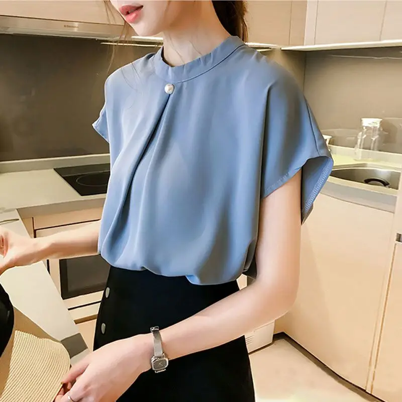 Office Lady 2019 Women Cover Belly Leisure Solid Chiffon Blouse Tops