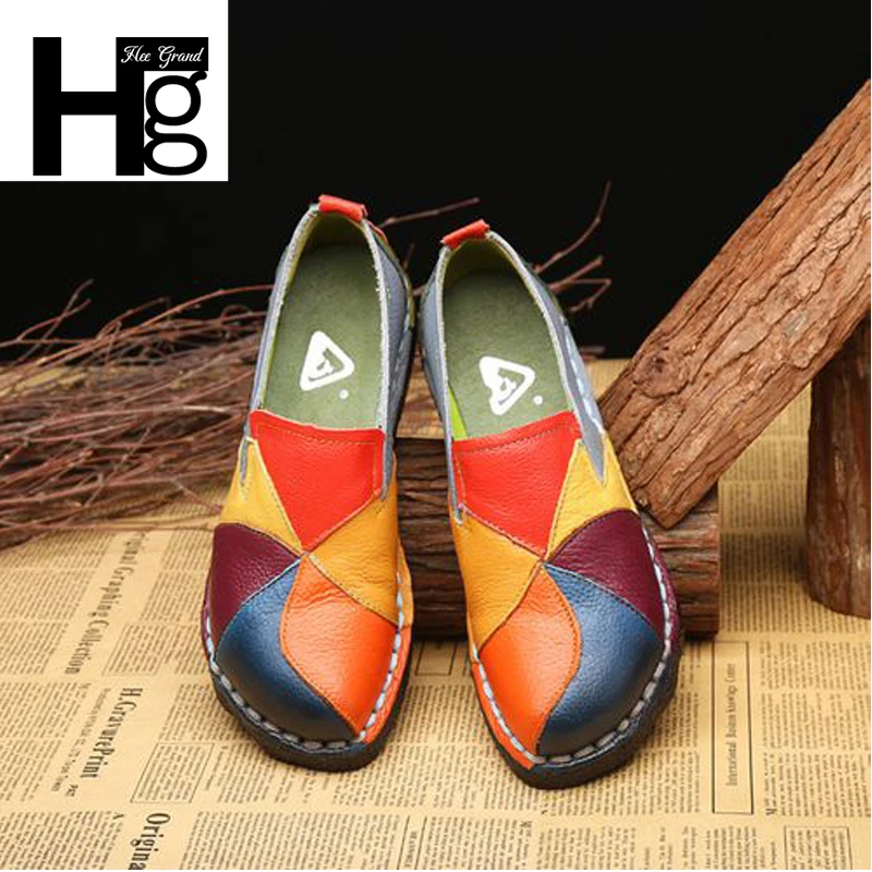 

HEE GRAND Women Soft Leather Loafers Flats Female Driving Mother Slip on Shoes Casual Outside Patchwork Round Toe Shoes XWD7055