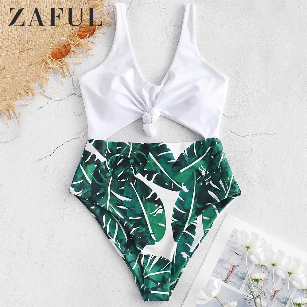 ZAFUL داخلية عقدة انقطاع الاستوائية واحدة قطعة لباس سباحة شاطئ V الرقبة Playsuits ملابس السباحة سلك مجانية مبطن واحدة قطعة ثوب السباحة