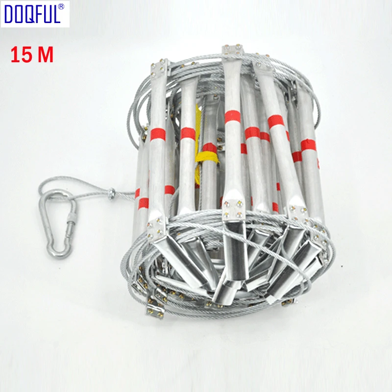 цена 15M Fire Rescue Ladder 50FT Folding Steel Wire Rope Ladders Aluminum Alloy Emergency Survival Escape Safety Antiskid Tools