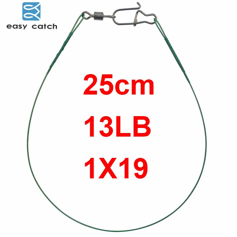 Легко ловить 50 шт. зеленый нейлон, покрытый слоем из нержавеющей стали рыболовная леска поводки 20 см 25 см Трассировка рыболовная стальная проволока - Цвет: 25cm 13lb 1X19