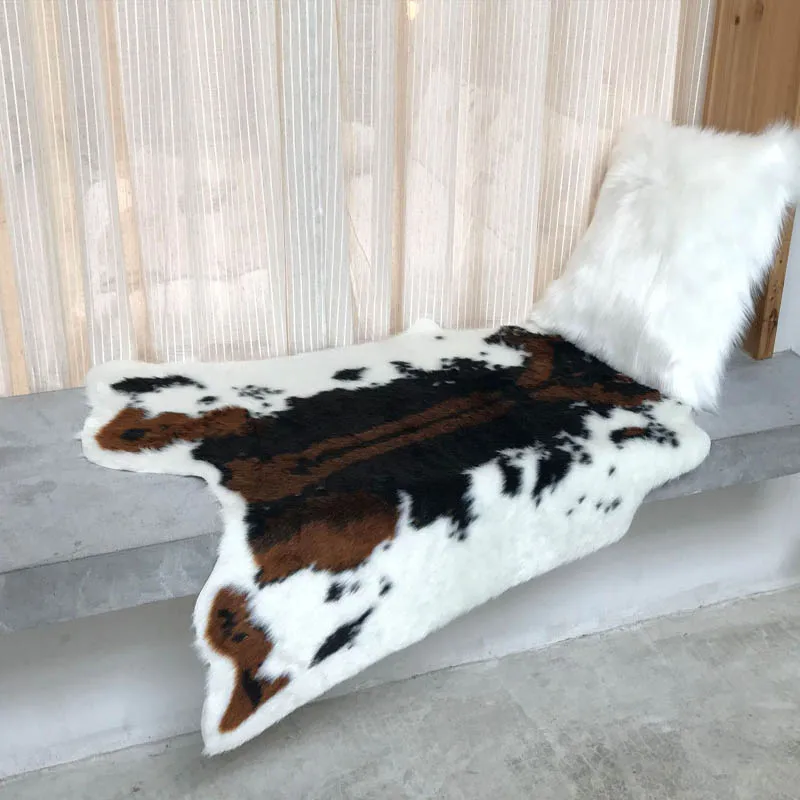Cowhide Print Rug Artificial Cow Wool Faux Fur Skin Leather Bathroom Anti-slip Mat Animal Print Carpet for Home 3 Size