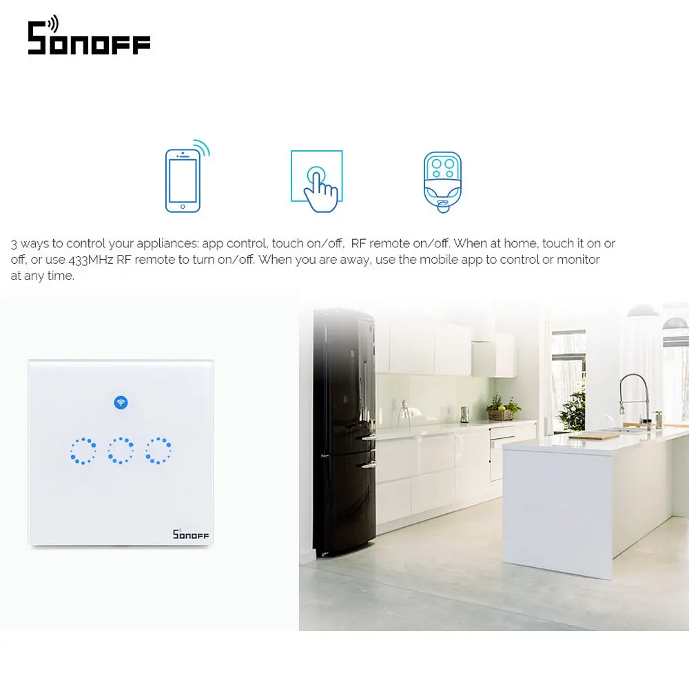 Sonoff T1 умный переключатель EU/UK WiFi RF/APP/Touch управление настенный светильник переключатель 1/2/3 банды настенный сенсорный светильник переключатель умный дом