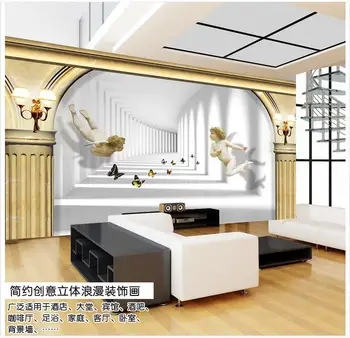 

High-end custom 3d wallpaper murals wall European Roman column space angel flapping TV background wall painting home decoration