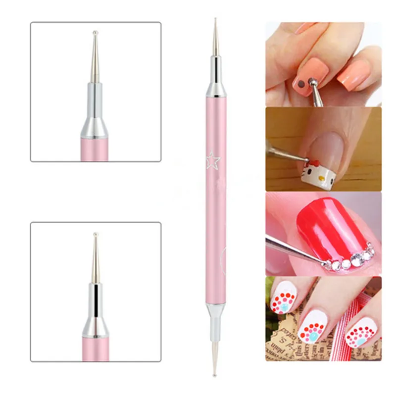 Розовый двухсторонний дизайн ногтей ювелирные изделия воды дрель ногтей аппликатор для стразов ручка дрель инструмент # G-B128