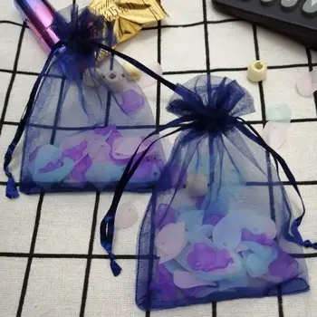 

100pcs Organza Bags 7x9cm 9x12 10x15cm Navy Jewelry Bags Wedding Christmas Bags Organza Drawstrings Jewelry Gift Packaging Bags