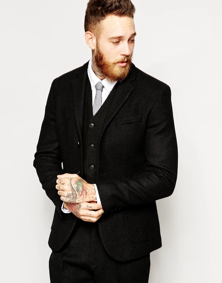 Black Tweed Men Suit Slim Fit 