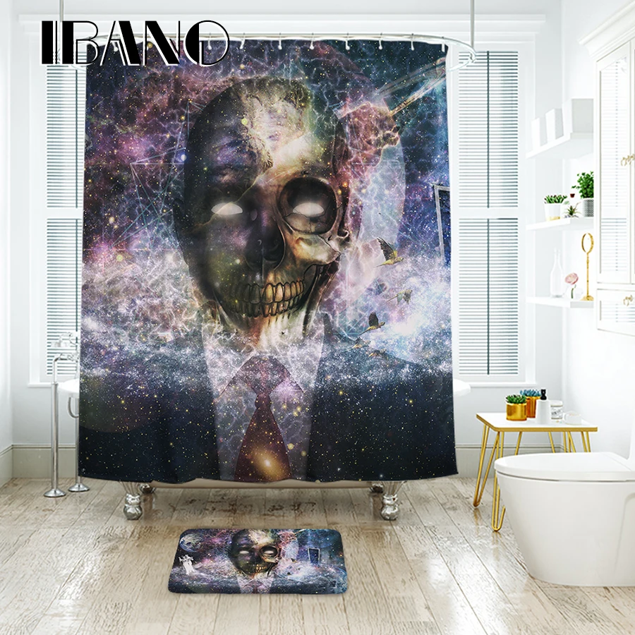 

Cartoon Colored Skull Design Custom Shower Curtain Bathroom Waterproof Mildewproof Polyester Fabric With 12 Hooks Multi-Size