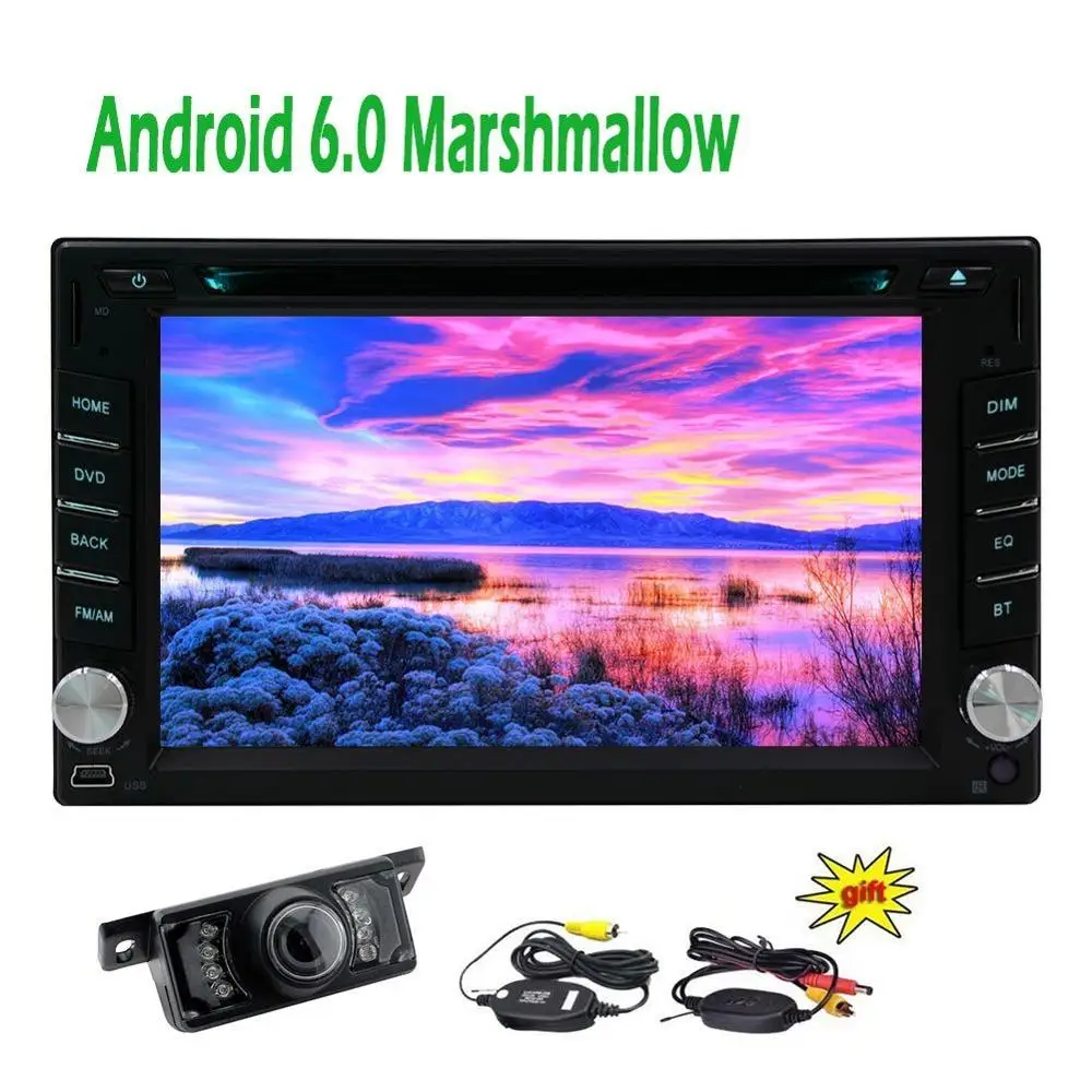 Android 6.0 Double Din Car Stereo in dash GPS Navigation 6.2'' Radio Head Unit Bluetooth Wifi Mirror link 4Core+Wireless Camera